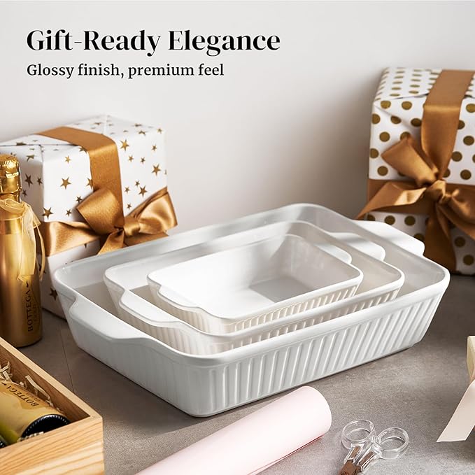 DOWAN Ceramic Baking Dishes, Set of 3 (15.6"/12.2"/8.9") - Image 7