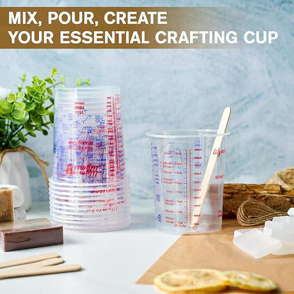 16 oz Plastic Mixing Cups, 100 Pack 16 oz (500ml) Disposable Measuring Cups with 100 Wooden Mixing Sticks, Can Be Used for Epoxy Resin, Liquid Measuring, Paint, Cooking and Baking - Image 5