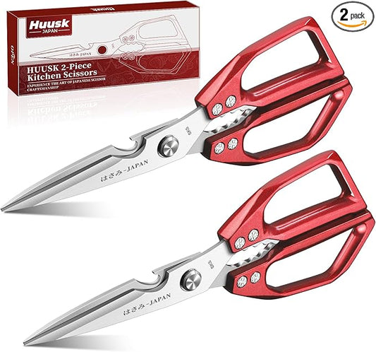 Huusk Kitchen Scissors Set Red - Japanese Kitchen Shears, Heavy Duty Poultry Shears, Sharp Meat Scissors for Food, Chicken Bones, and Turkey, Christmas Gifts for Women Men by HuuskKnife