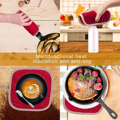 4Pcs Oven Mitts and Pot Holders Set, 572F Heat Resistant Oven Glove, Soft Cotton Lining with Non-Slip Surface for Kitchen Baking BBQ (Red) - Image 4