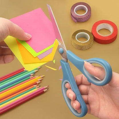 LONGKEY 8.5 Inch Scissors, All-Purpose, Soft Comfort-Grip, Ambidextrous, Pastel Green, Pink, Blue, 3 Count