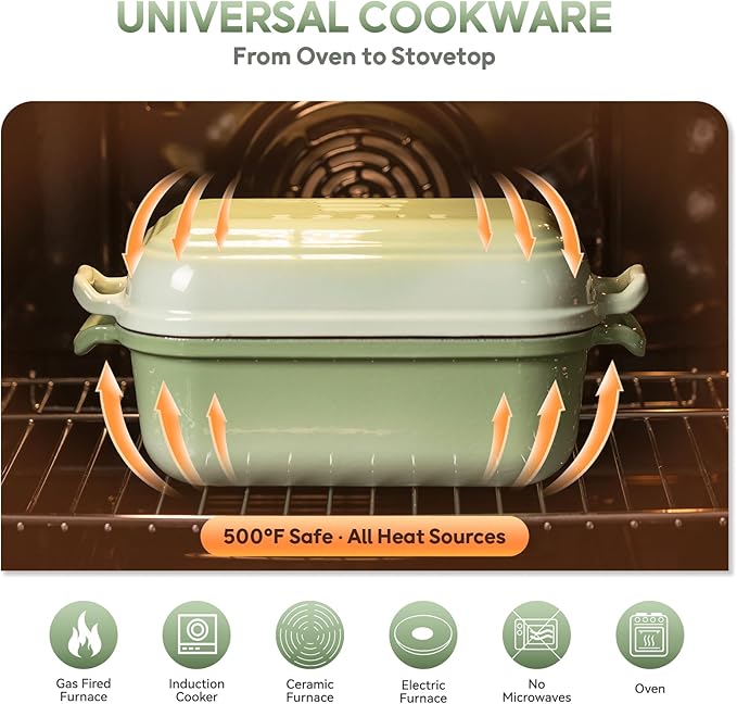 Enameled Cast Iron Dutch Oven Pot with Lid, Dutch Oven for Sourdough Bread Baking, 10×6 Bread Loaf Pans with Lid for Homemade Bread, Cake, Meatloaf, Oven & Induction Safe (Green, 3.84 QT) - Image 5