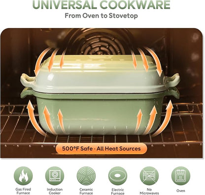 Enameled Cast Iron Dutch Oven Pot with Lid, Dutch Oven for Sourdough Bread Baking, 10×6 Bread Loaf Pans with Lid for Homemade Bread, Cake, Meatloaf, Oven & Induction Safe (Green, 3.84 QT) - Image 5