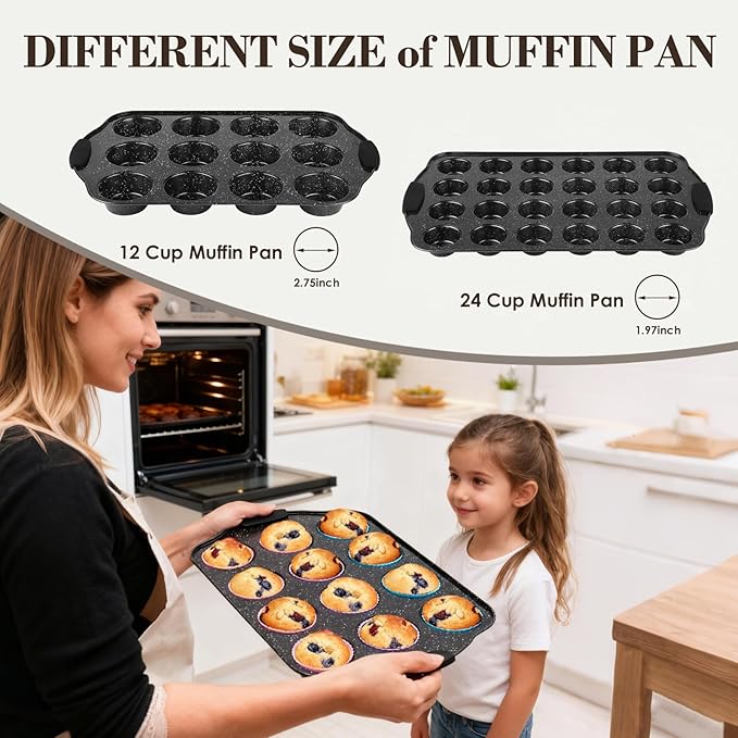 Baking Pans Set Nonstick, Bakeware Sets Stackable with Silicone Handles, AIVIKI 22 Pieces Oven Pan for Cooking Including Baking Cookie Sheet with Rack, Roast Pan, Cake Pan, Loaf Pan, Muffin Pan, Black - Image 6