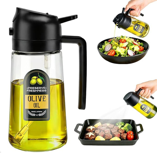 New Upgraded 2 in 1 Oil Sprayer For Cooking, 16oz/470ml Olive Oil Dispenser Bottle for Kitchen