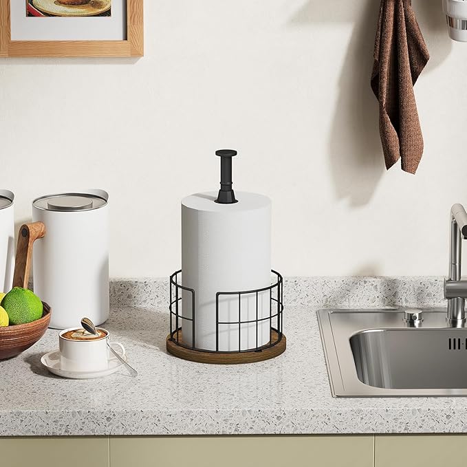 YINMIT Paper Towel Holder Countertop, One-Handed Tear Farmhouse Paper Towel Stand, Roll Paper Towel Stand Weighted, Paper Towel Holders with Ratchet Large, for Kitchen Essentials - Image 8