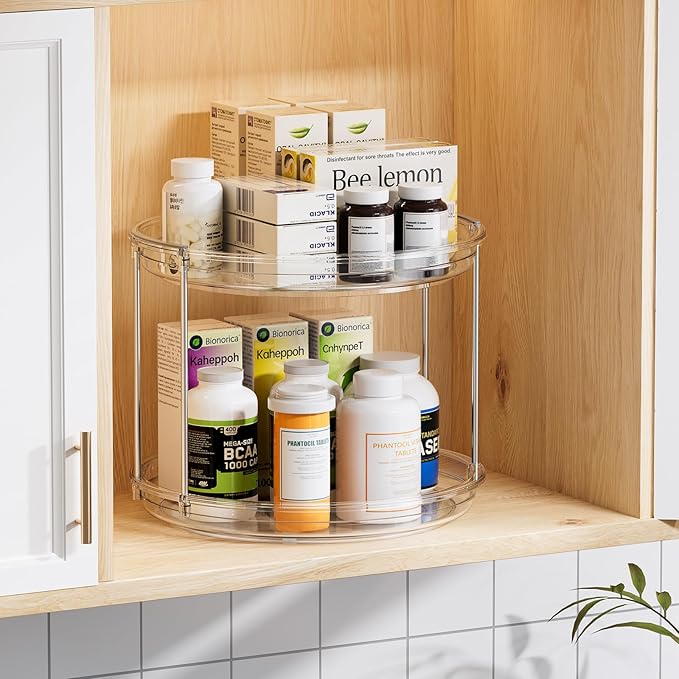 LAMU 2 Tier Lazy Susan Turntable Organizer 9.25'' Rotating Spice Rack Organization for Cabinet, Kitchen, Pantry, Countertop, Bathroom, Vanity, Medicine Cabinet Organizer, Clear - Image 3