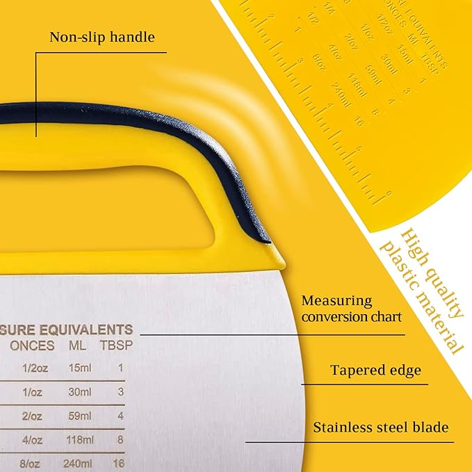 YGDZ Dough Scraper Chopper 2 Pcs, Stainless Steel Dough Cutter With Grip, Plastic Bench Scraper with Measuring Scale, Multipurpose Pizza Cutter, Pastry, Food Scraper for Baking, Dough, Bread, Cake - Image 3