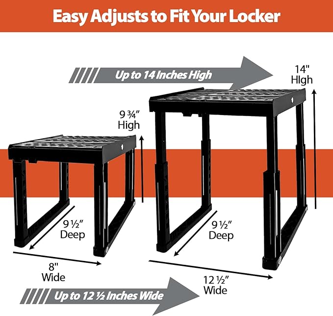 Piffny Locker Organizer Shelf， Adjustable Width and Height, Stackable, Ideal Locker Shelf for School, Office, Gym Lockers, or Even Kitchen Cabinets & Under Sink Organization (Magenta)