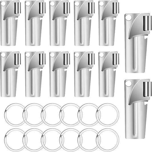 12 Pieces Military Style Can Openers with Key Rings, Anglecai P-38 Military Camping Can Openers Stainless Steel Army Survival Cans Opener Portable Cans Opener for Traveling (Style 4 (P38))