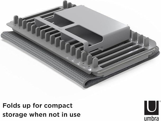 Umbra Udry Dish Rack and Microfiber Drying Mat – Space-Saving Design Folds Up for Easy Storage, Over-Sink Rack, Gray - Image 6
