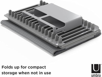 Umbra Udry Dish Rack and Microfiber Drying Mat – Space-Saving Design Folds Up for Easy Storage, Over-Sink Rack, Gray - Image 6
