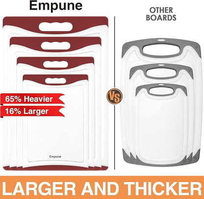 Empune Extra Large Cutting Boards, Plastic Cutting Boards for Kitchen (Set of 4) Cutting Board Set Dishwasher Safe Chopping Board with Juice Grooves Easy-Grip Handles, Red - Image 2