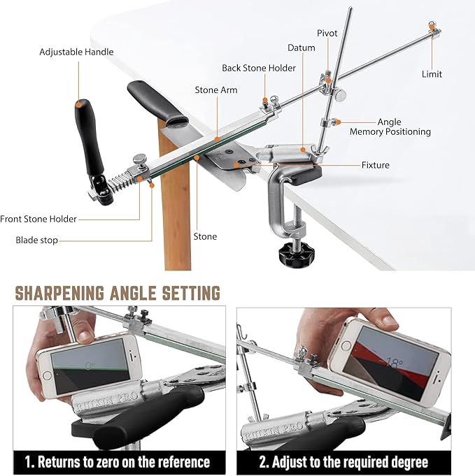 Upgraded RUIXIN PRO RX-008 Professional Knife Sharpener with 10 Whetstones, 360° Rotation Flip Design Fixed-Angle Stainless Steel Kitchen Chef Knife Sharpening Kit Abrasive Holding System Tools - Image 6