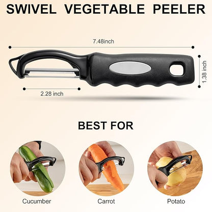 Premium Swivel Vegetable Peeler, Soft Grip Handle and Ultra Sharp Stainless Steel Blades - Perfect Kitchen Peeler For Veggie, Fruit, Potato, Carrot, Apple - Black