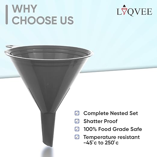 Funnel Gray in 4 Different Sizes (122, 101, 76 & 50mm) Durable & Non-Toxic Food Grade Plastic -Funnels for Filling Bottles or Containers – Ideal for Kitchen, Garage & Labs - Image 6