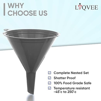 Funnel Gray in 4 Different Sizes (122, 101, 76 & 50mm) Durable & Non-Toxic Food Grade Plastic -Funnels for Filling Bottles or Containers – Ideal for Kitchen, Garage & Labs - Image 6