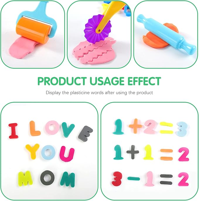 Dough Tools 47 PCS Dough Play Tools Set for Kids, Plastic Alphabet Numbers Cutters, Rollers, Rolling Pins - Image 2