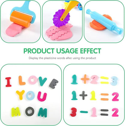 Dough Tools 47 PCS Dough Play Tools Set for Kids, Plastic Alphabet Numbers Cutters, Rollers, Rolling Pins - Image 2