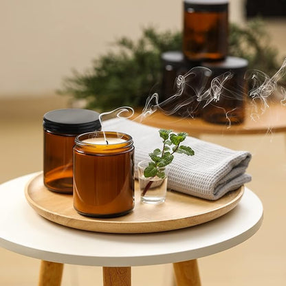 24 Pack, 8 OZ Thick Amber Candle Jars for Making Candle - Round Glass Jars with Lids - Empty Food Storage Containers, Canning/Mason Jar For Spice, Powder, Liquid, Sample - Leakproof & Food Grade - Image 4