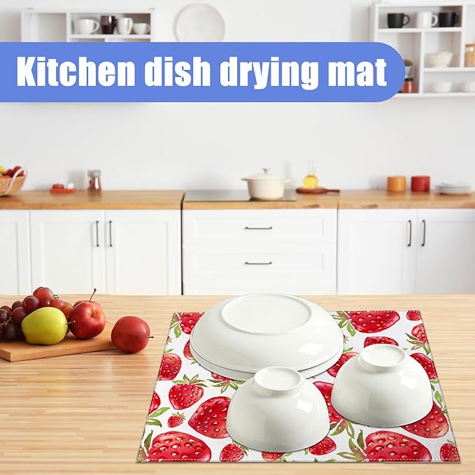 Strawberry Dish Drying Mat for Kitchen Counter Drying Pad Absorbent Reversible Dish Drainer Rack Mats Draining Pad 18"x24"Inch - Image 6