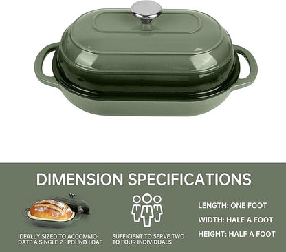 Premium Enameled Cast Iron Dutch Oven for Bread Baking | Non-Stick 5QT Oval Bread Oven with Lid | Perfect for Sourdough, Loaf, and Artisan Baking (Oval Green, 5 QT)