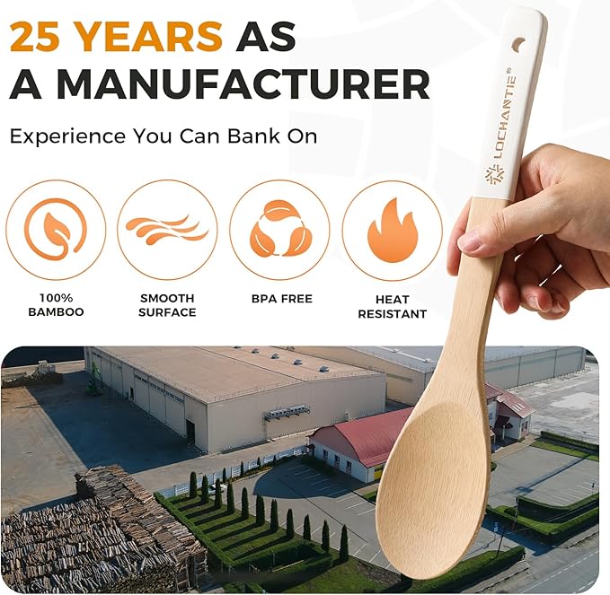 Wooden Spoons for Cooking Bamboo Utensils Set (6 Pieces) - Essential Tools Wooden Spatula & Spoons for Everyday Stirring, Mixing, Flipping & Serving, Gentle on Nonstick Cookware, White - Image 5