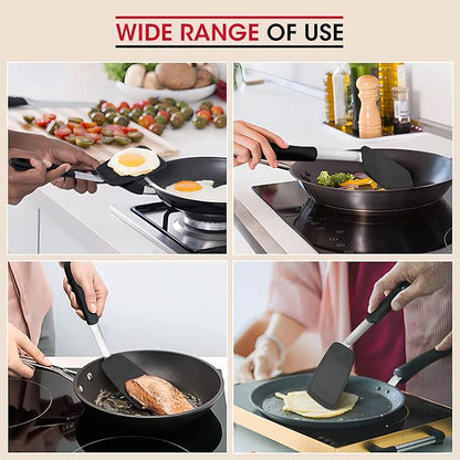 Unicook 4 Pack Flexible Silicone Spatula, Turner, 600F Heat Resistant, Ideal for Flipping Eggs, Burgers, Crepes and More, Black - Image 3