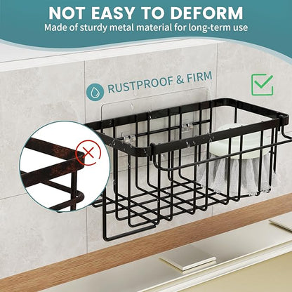 StorageRight 4-in-1 Sponge Holder for Kitchen Sink, Sink Caddy Organizers and Storage with Adhesive Hook & Suction Cups, Rustproof Kitchen Sink Organizer for Home Decor - Black - Image 4