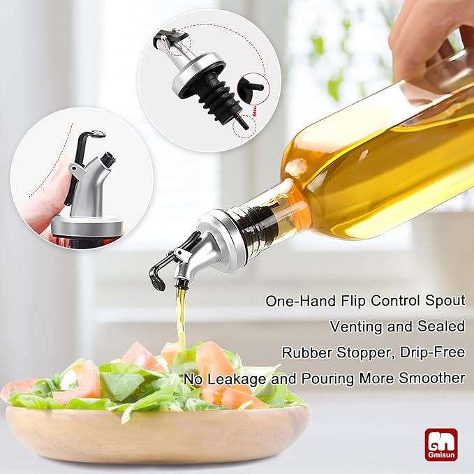 GMISUN Olive Oil Dispenser And Vinegar Bottle 3 Pack 17oz, For Kitchen, Glass Cooking Oil Container Cruet with Pourer Spout, Funnel And Labels, Clear - Image 3