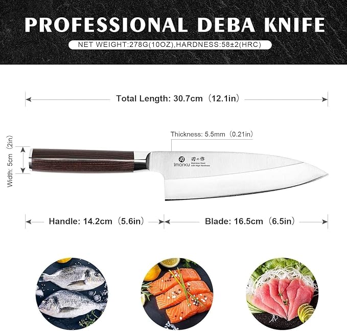 imarku 7 Inch Deba Knife,Ultra Sharp Sushi Knife,Ultimate Japanese Kitchen Knife with Stainless Steel Single Bevel,Fish Fillet Knifes for Fish Cutting with Ergonomic Wood Handle, Mothers Day Gifts - Image 4
