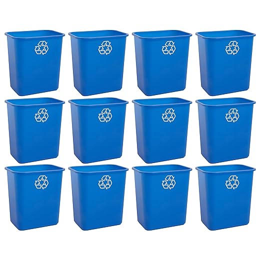 United Solutions 7 Gallon / 28 Quart Space Saving Recycling Bin, Fits Under Desk and Small, Narrow Spaces in Commercial, Kitchen, Home Office, and Dorm, Easy to Clean, Recycle Blue (Pack of 12) by UNITEDSOLUTIONS