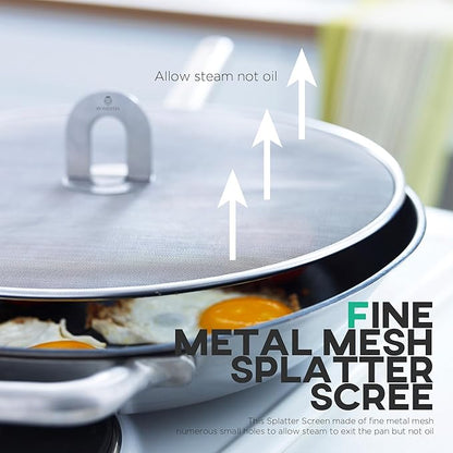 Homestia 11.5'' Splatter Screen for Cooking - Stainless Steel Grease Splatter Guard for Frying Pan, No Cooking Cover Oil Mess No Burns, Ultra Fine Mesh Lids for Sizzling Bacon or Popcorn - Image 7