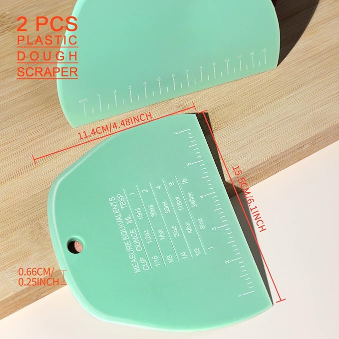 Teenitor 2 Pieces Dough Scraper, Plastic Dough Cutter, Bread Scraper for Sourdough, Bench Scraper with Measuring Scale, Multipurpose Food Scrapers for Dough, Cake, Bread Green - Image 2