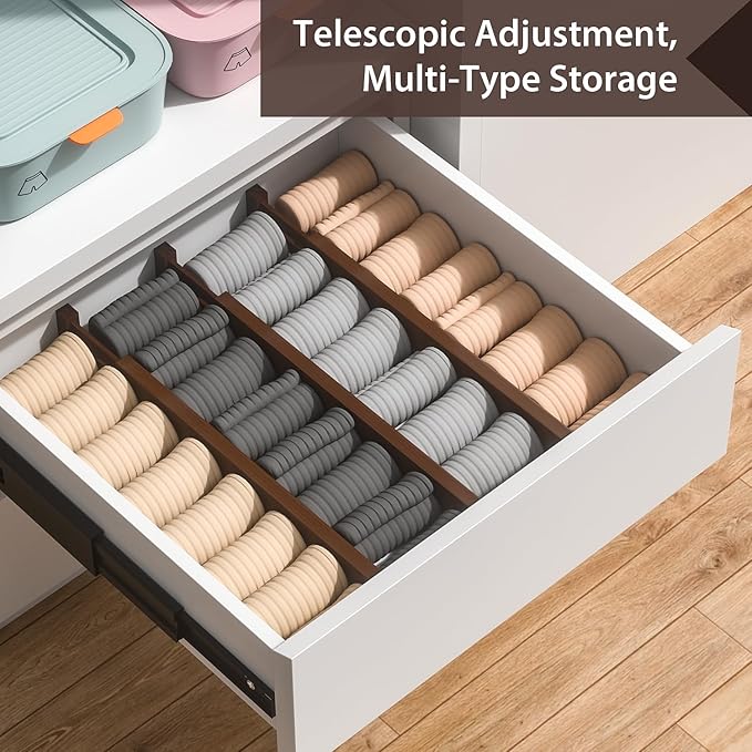 DUCOO 4 PCS Drawer Divider, 17"-22" Adjustable Bamboo Drawer Dividers Organizers, 2.3" High Expandable Separators for Kitchen, Clothes, Dressers, Home, Office, Mocha - Image 5