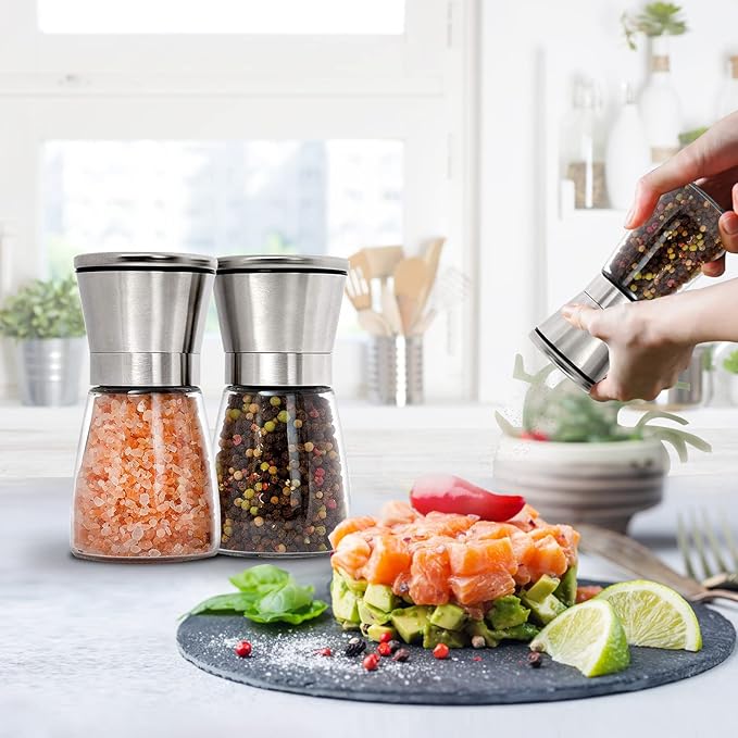 Gulex® Salt and Pepper Grinder Set Pepper Mill, Sea Salt Shaker Refillable, Adjustable Coarseness, Stainless Steel with Ceramic Rotor (Set of 2) - Image 7