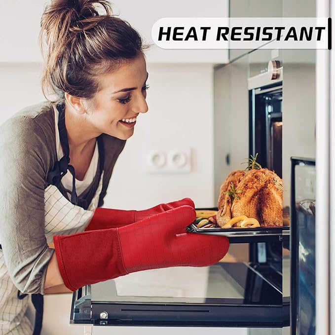 HOMWE Silicone Oven Mitts and Pot Holders for Kitchen & Baking - Set of 4 Heat-Resistant, Heavy-Duty Cooking Mittens w/Non-Slip, Textured Grip - Image 4
