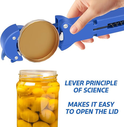 7 in 1 Jar Opener Bottle Opener and Wine Opener for Seniors with Arthritis, Weak Hands, Multi Retractable Magnetic Can Opener, Original Kitchen Lid Opener Tool (Blue)