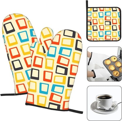 Mid Century Modern Oven Mitts and Pot Holders Sets of 3 Retro Heat Resistant Non Slip BBQ Gloves for Cooking Grilling Baking Kitchen Decor - Image 3