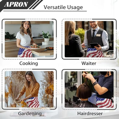 Server Apron with 3 Pockets, Waterproof Oil Waitress Waiter Half Apron for Restaurant Hotel Kitchen Cafe
