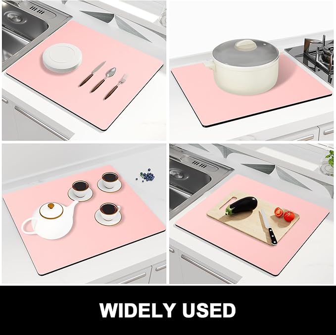 Rnivvi Dish Drying Mat for Kitchen Counter, 16 x 18" Cute Absorbent Heat Resistant Drying Pad with Non-slip Rubber, Coffee Bar Mats for Coffee Machine Dish Rack Kitchen Decor Accessories, Pink - Image 7