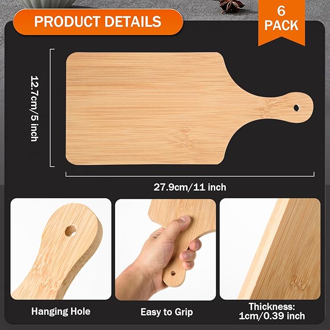 AWIZOM 6 Pcs Thicken Bamboo Cutting Board Bulk 11x5 Inch Personalized Wood Chopping Board Customized Laser Engraving Charcuterie Boards for Wedding Mother's Day Housewarming Present,0.39" Thick - Image 2