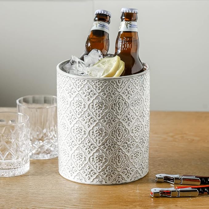 KOOV Kitchen Utensil Holder, Large Utensil Holders for Countertop, 6 x 7 Inches Ceramic Utensil Crock, Deep and Stable, Cooking Utensil Holder, Embossed Pattern, White - Image 6