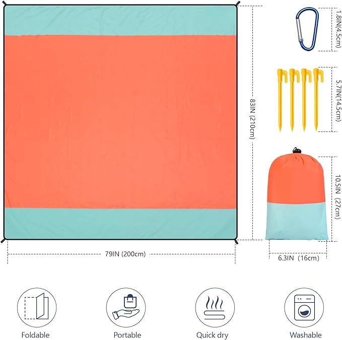 HIHOHO Beach Blanket Waterproof Sandproof Extra Large Beach Mat 79" X 83"/120"x108"for 1-8 Adults Quick Drying Durable Outdoor Picnic Mat for Beach Travel Camping Hiking