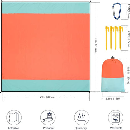 HIHOHO Beach Blanket Waterproof Sandproof Extra Large Beach Mat 79" X 83"/120"x108"for 1-8 Adults Quick Drying Durable Outdoor Picnic Mat for Beach Travel Camping Hiking