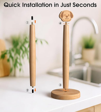 KitchLife Cute Wooden Paper Towel Holder Countertop - Solid Freestanding Paper Towel Dispenser Stand Organizer with Anti-Skid Base (Dog) - Image 5