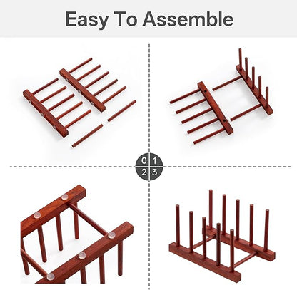 HBlife Rosewood Wooden Dish Drying Rack - Home and Kitchen Organizer for Cups, Bowls, Pots, Lids, Cutting Boards & Plates Space-Saving for Cabinets Counters (4 Slots)