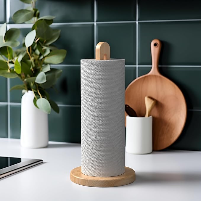 KitchLife Wooden Paper Towel Holder Countertop, Fits Jumbo Roll, Solid Freestanding Beech Wood Light Wood Paper Towel Dispenser Stand with Non-Slip Base - Image 3