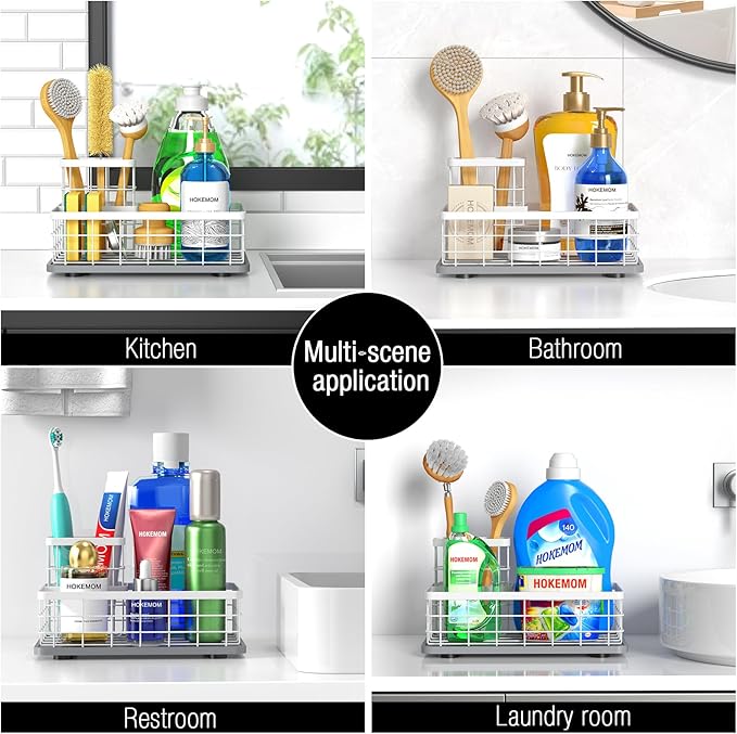 Kitchen Sink Caddy Organizer, [Stay-Dry Anywhere & No Drainage Needed] Sponge Holder for Kitchen Sink Countertop,Stainless Steel with Rust-Resistant Coating-10.24" L x 6.5" W x 5.83" H - Image 7