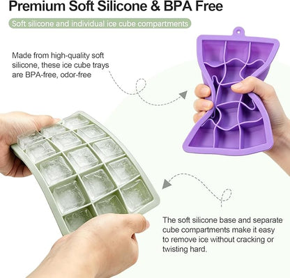 Silicone Ice Cube Trays with Lid, 4 Pack Easy Release Ice Cube Molds for Freezer, Stackable BPA Free Ice Trays for Whiskey, Cocktails, Coffee and Drinks